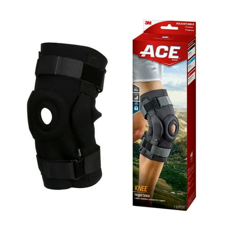 ACE Brand Hinged Knee Brace, Adjustable, Black, *Damaged Box*