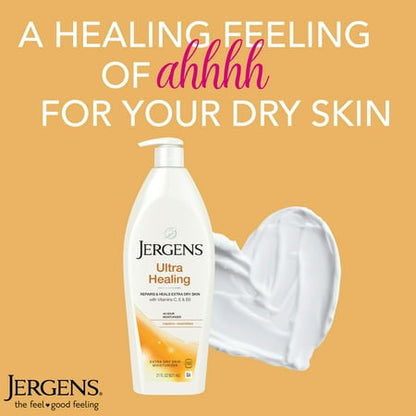Jergens Ultra Healing Hand and Body Lotion, Dry Skin Moisturizer, Vitamins C, E, B5, 21 oz *Dented Bottle*