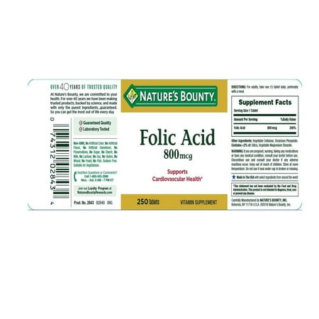 Nature's Bounty Folic Acid 800 mcg, 250 Tablets *Exp 11/28*