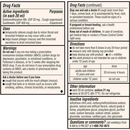 Robitussin Maximum Strength Honey Cough + Chest Congestion Dm, Cough Medicine for Cough and Chest Congestion Relief Made With Real Honey for Flavor - 4 Fl Oz Bottle *Damaged Packaging* *Exp 06/27*