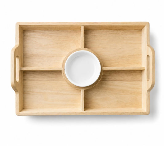 Brown/Cream Wooden Serving Tray with Ceramic Insert - Hearth & Hand with Magnolia