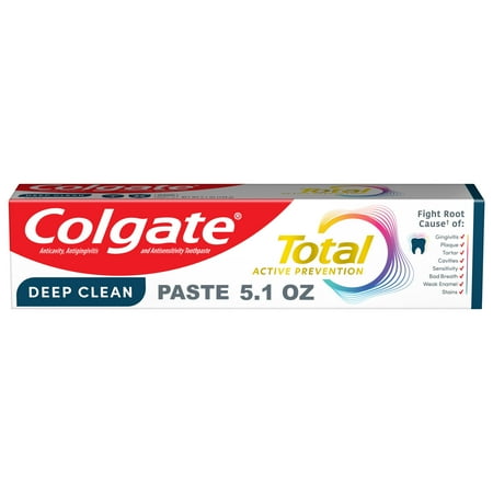 Colgate Total Active Prevention Deep Clean Toothpaste, Mint, 5.1 oz *Exp 1/27* *Packaging Damaged*