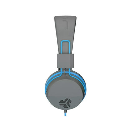 JLab JBuddies Studio On-Ear Kids Wired Headphones, Grey/Blue, Studio Volume Safe, Volume Limiter, Folding, Adjustable, Noise Isolation, with Mic *Damaged Box*
