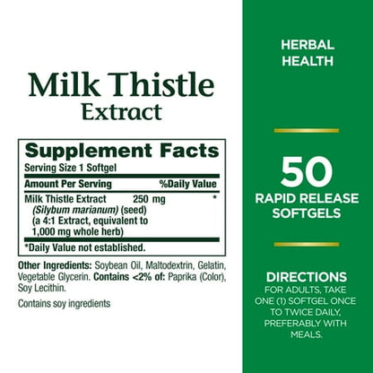 Nature's Bounty Milk Thistle Rapid Release Softgels, 1000 mg - 50 ct *Exp 03/26*