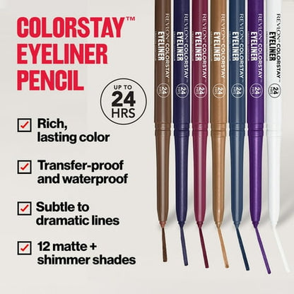 Revlon ColorStay Waterproof Eyeliner Pencil, Built-In Sharpener, 213 Navy, 0.01 oz