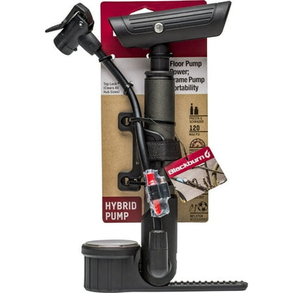 Blackburn Hybrid Bicycle Frame Pump with Pressure Gauge, Reversible Pump Head, Black