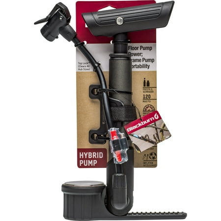 Blackburn Hybrid Bicycle Frame Pump with Pressure Gauge, Reversible Pump Head, Black