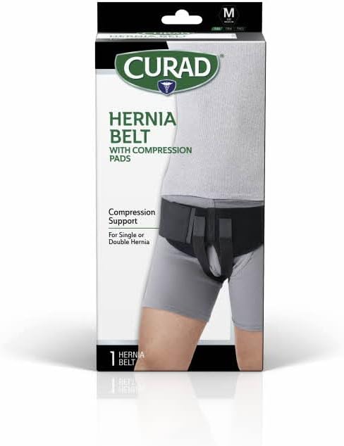 CURAD Hernia Belt with Compression Pads, Black, Medium