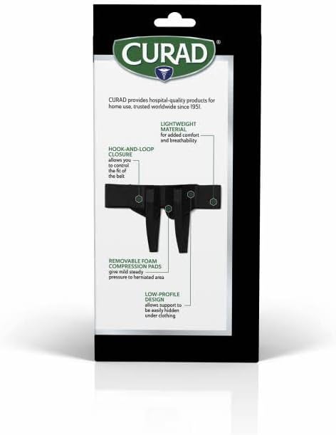 CURAD Hernia Belt with Compression Pads, Black, Medium