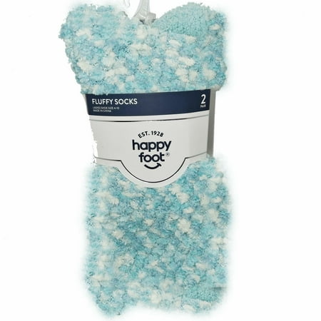 Women's Shoe Size 4-10 Happy Foot 2 Pair Fluffy Socks  Blue Tan