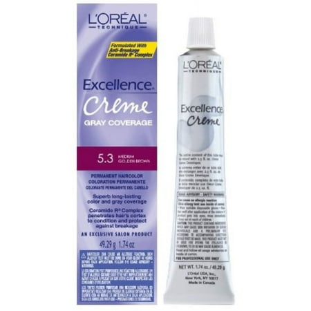 L'Oreal Excellence Creme Permanent Hair Color, Medium Golden Brown 5.3, 1.74 oz