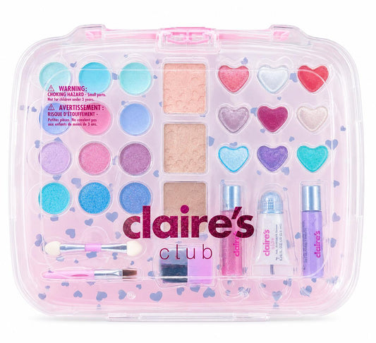 Claire’s Club Makeup Kit-Eye Shadow Highlighter Lip Gloss & 3-Brushes