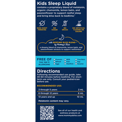 Mommy's Bliss Kids Sleep Liquid, Melatonin, Kids 3 Yrs +, Natural Grape, over-the-Counter. 4 fl oz