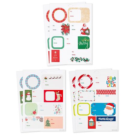 Hallmark Christmas Gift Tag Assorted Traditional Designs 48 Stickers