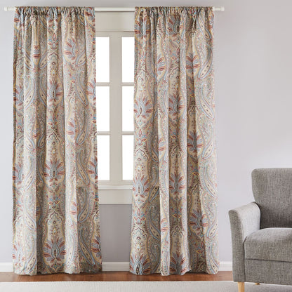 Levtex Home - Kasey - Window Panels with Rod Pocket - Two Curtains 84 Inch Length - Ogee Medallion - Taupe Grey Teal Burgundy - 100% Cotton - Lined