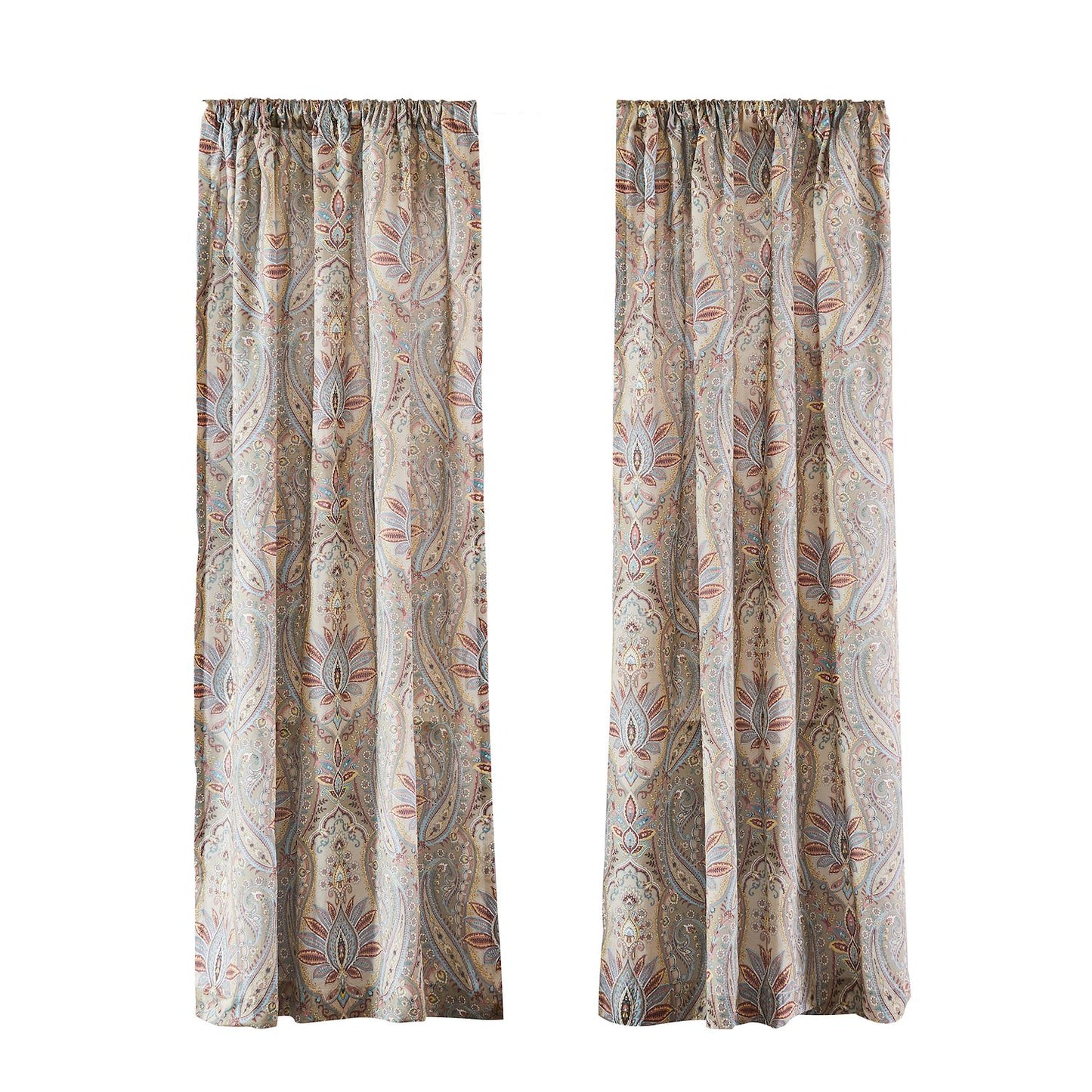 Levtex Home - Kasey - Window Panels with Rod Pocket - Two Curtains 84 Inch Length - Ogee Medallion - Taupe Grey Teal Burgundy - 100% Cotton - Lined
