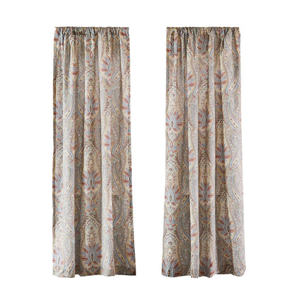 Levtex Home - Kasey - Window Panels with Rod Pocket - Two Curtains 84 Inch Length - Ogee Medallion - Taupe Grey Teal Burgundy - 100% Cotton - Lined
