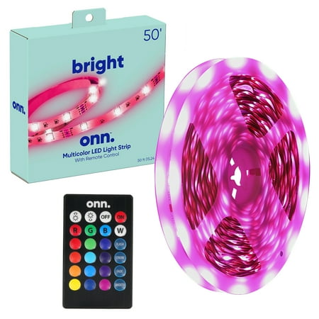 Onn Bright Multicolor LED Light Strip 50ft, Indoor Light with Remote Control