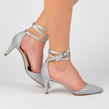 Women's 7.5 Journee Luela Pointed Toe Mid Heel Evening Pumps Silver Glitter