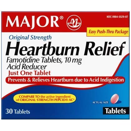 Major Famotidine Heartburn Relief Acid Reducer 10mg 30 Tablets *Exp 12/2026* *Packaging May Vary*