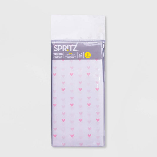 Spritz 8ct Heart Print Pegged Tissue Paper Pink