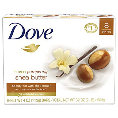Dove Beauty Bar Gentle Skin Cleanser Shea Butter 8 Bars Moisturizing for Gentle Soft Skin Care More Moisturizing Than Bar Soap 3.75 oz