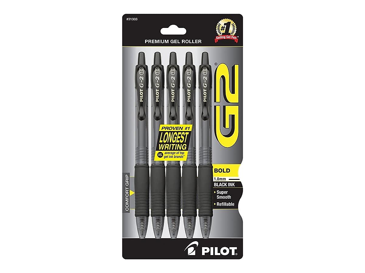 Pilot G2 Rolling Ball Gel Pens 5-Pack