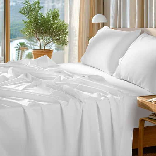 SONORO KATE 100% Egyptian Cotton Sheets Set - 1000 High Thread Count, Luxury 5-Star Hotel Sateen Bed Sheets, Soft, Breathable Long Staple Sheets, - 4 PC (White,King)