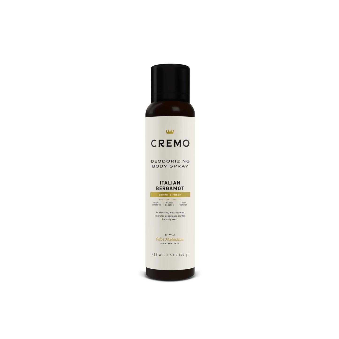 Cremo Deodorizing Body Spray for Men, Italian Bergamot, 3.5 Fl OZ