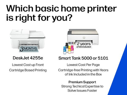 HP DeskJet 4255e Wireless All-in-One Color Inkjet Printer, Scanner, Copier, Best-for-Home, 3 Month Instant Ink Trial Included. This Printer is only 2.4 ghz Capable. AI-Enabled (588S6A)