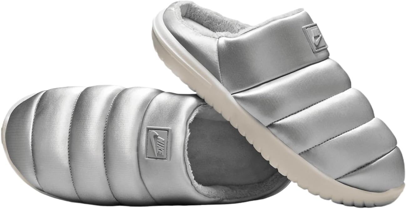 7 Women's Nike Burrow SE Slippers in Grey/Metallic/Metallic SIlver