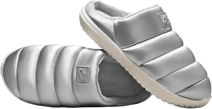 7 Women's Nike Burrow SE Slippers in Grey/Metallic/Metallic SIlver