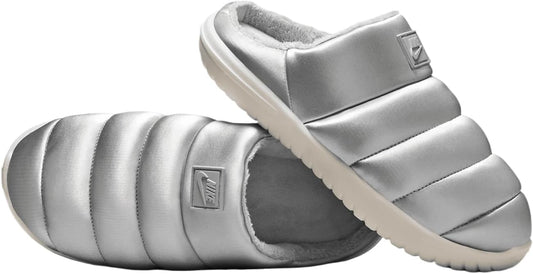 7 Women's Nike Burrow SE Slippers in Grey/Metallic/Metallic SIlver