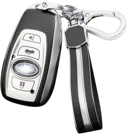 leather keychain Key fob cover for Subaru BRZ Legacy Outback Ascent Crosstrek Forester WRX accessories(silver)