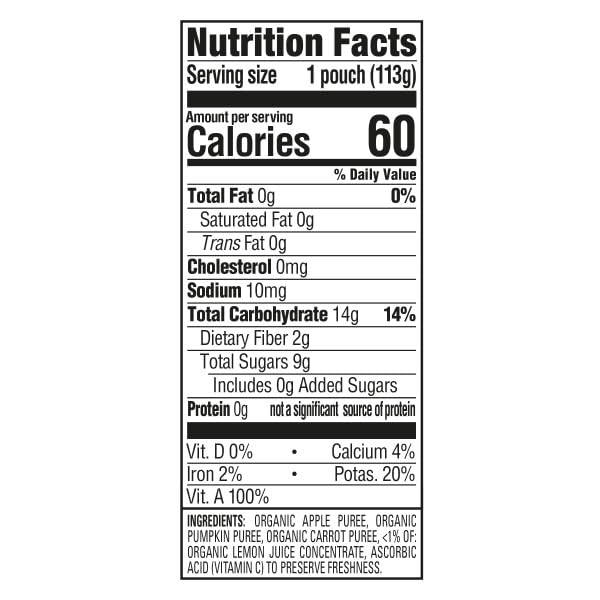 Happy Baby Organics Stage 2 Baby Food Pouches Apple Pumpkin Carrot 4oz (Exp. 09/15/2026