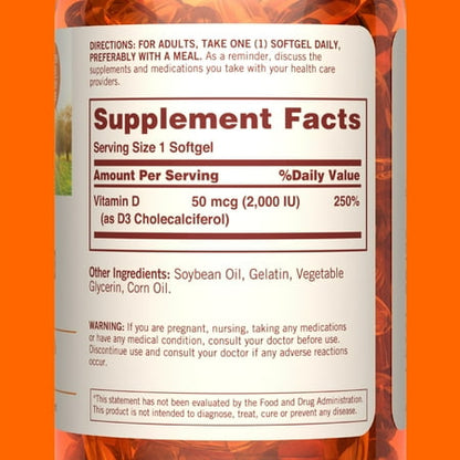 Sundown Vitamin D3 2000 IU Softgels, Supports Bone, Teeth, Immune Health - 350 ct *Exp 02/2026*