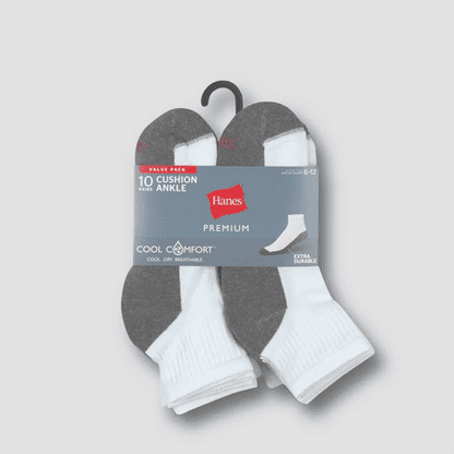 Men's 12-14 Hanes Premium Big & Tall Cool Comfort Ankle Socks 10pk - White