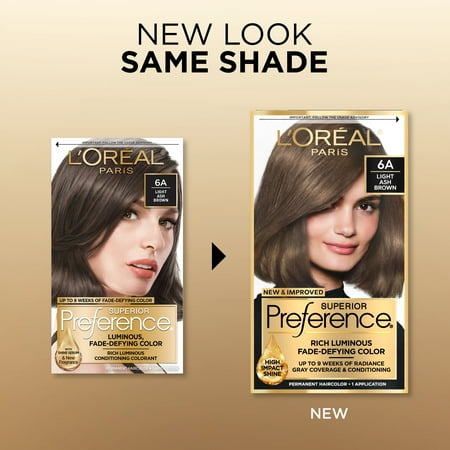 L'Or al Paris Superior Preference Adult Permanent Hair Color, 6A Light Ash Brown *Damaged Packaging*