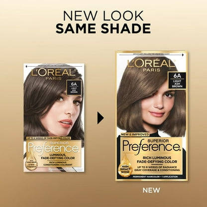 L'Or al Paris Superior Preference Adult Permanent Hair Color, 6A Light Ash Brown *Damaged Packaging*