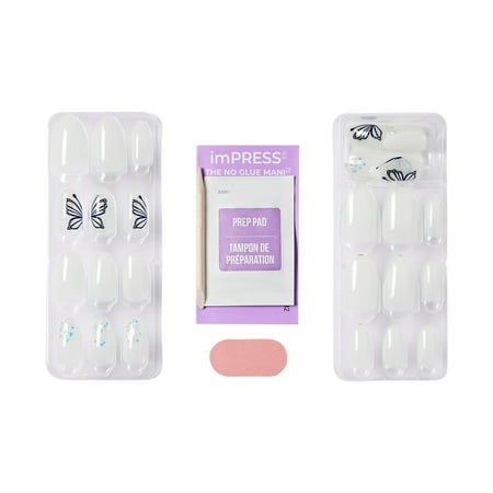 KISS imPRESS Design Press on Nails, Beautified, White, Medium Almond, 30 Count