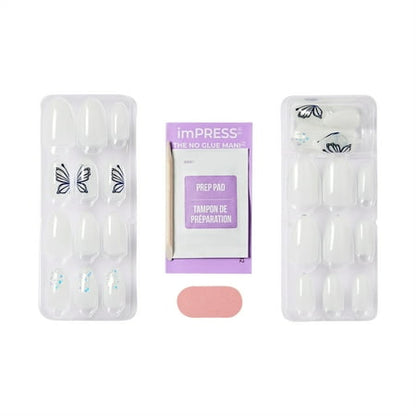 KISS imPRESS Design Press on Nails, Beautified, White, Medium Almond, 30 Count
