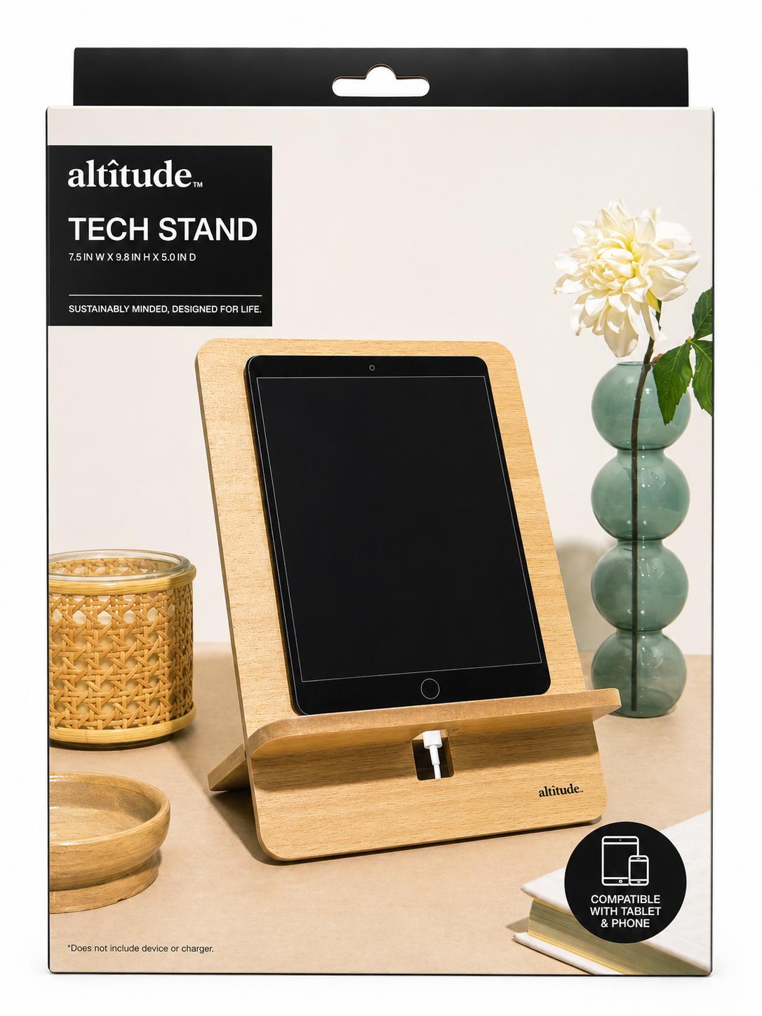 Altitude Tech Stand Tablet & Phone Holder, Natural Wood
