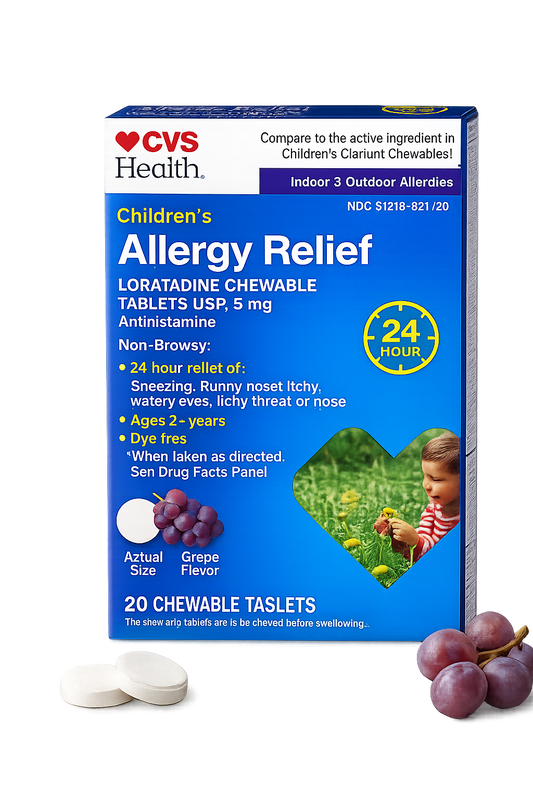 Children's Allergy Relief Non-Drowsy 5mg Chewable Tablets USP, 20 ct (exp. 09/2026)