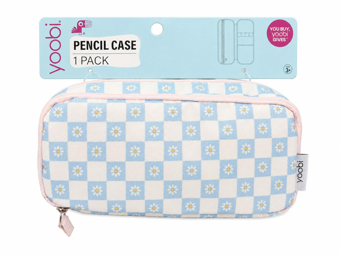 Yoobi Blue Daisy Checkered Pencil Case