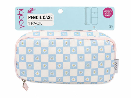 Yoobi Blue Daisy Checkered Pencil Case