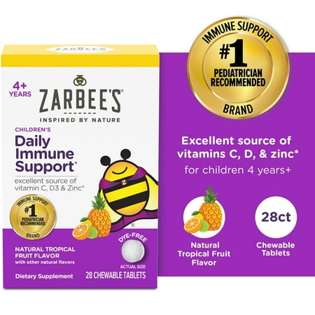 Zarbee's Children's Daily Immune Support Chewable Tablet, 28 Count **Exp 08/2026**  **Damaged Box**