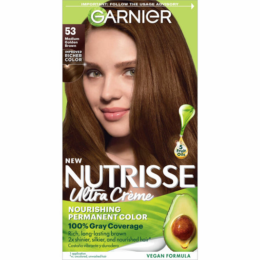 Garnier Nutrisse Nourishing Permanent Hair Color Creme, 53 Medium Golden Brown