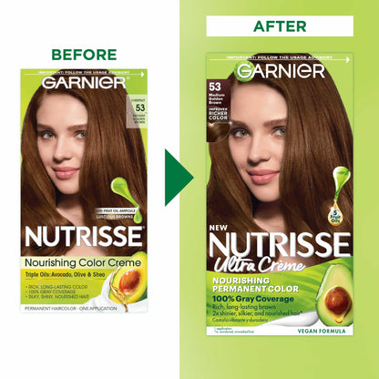 Garnier Nutrisse Nourishing Permanent Hair Color Creme, 53 Medium Golden Brown