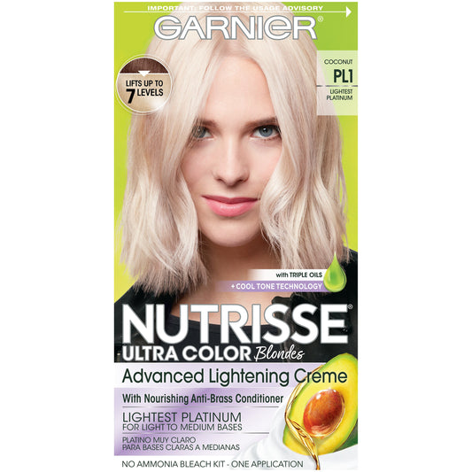 Garnier Nutrisse Ultra Color Nourishing Hair Color Creme, Pl1 Ultra Pure Platinum *Packaging May Vary*