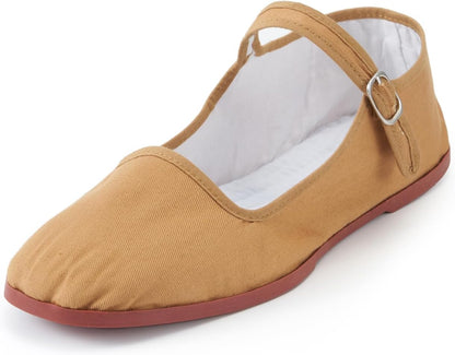 Women Size Medium(9) Cotton Mary Janes, Classic China Flats, Chinese Slippers, Kung Fu China Baby Doll Tai Chi Shoes (Mustard, US Footwear Size System, Adult, Women, Numeric